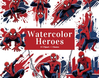 Superhero Watercolor Splash Collection: 22 Hero Designs PNG (T-Shirt Graphics and Digital Download)