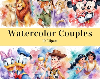 Cute Couple Cartoon Collection - 19 Adorable Character Designs PNG (Watercolor Artwork I Digital Download for Crafts)