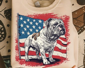 American Bulldog png, Diseño de Bulldog con la Bandera de EE. UU., Americano Patriótico png, Camiseta del 4 de Julio SVG, Sublimación para Amantes de los Bulldogs de EE. UU.