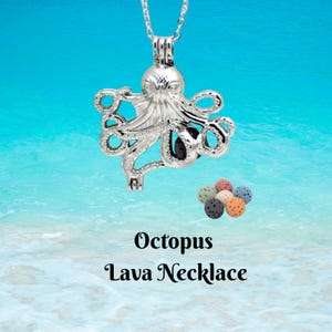 Octopus Necklace with 6 Lava Stones - Essential Oil Diffuser Jewelry - Nautical Ocean Pendant - Unique Aromatherapy Necklace Gift for Her