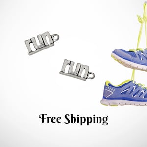 1 or 5 Run charms - DIY jewelry supplies for bracelets & crafts - sport pendant - silver color - track team runner gift