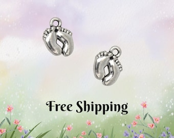 1, 5 or 10 Little feet charms - DIY jewelry supplies - bracelets & crafts - baby, kid, grandchildren charm - walk with Jesus - silver color