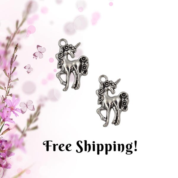 1 or 5 Unicorn Charms - Magical fairytale pendants - DIY jewelry supplies for bracelets & crafts - mythical animal charm - silver in color