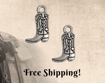 1, 5 or 10 Cowboy Boot charms - Country western pendant - DIY jewelry supplies for crafts & bracelets - cowgirl or rodeo charm-silver color