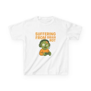 Kids Gaming T-Shirt Suffering From Brain Rot Funny Gamer Tee Halloween Zombie Style Gift for Boys & Girls
