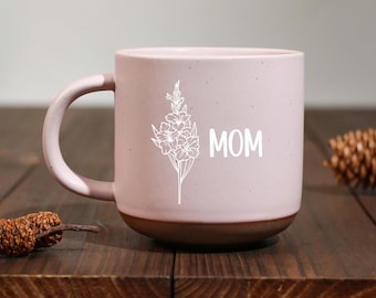 Custom Birth Flower Coffee Mug: Personalized Pottery Gift for Mom
