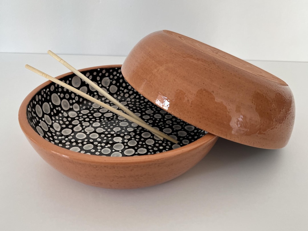 Dotted Pattern Clay Modern Black and White Dotted Pattern - Handmade Red Clay Ceramic ...