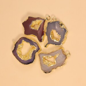 Mix Colour Agate Druzy Slice Connectors | Gold Plated Single Loop Charms DIY Jewelry