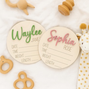 Custom Baby Announcement Sign – Personalized Newborn Footprint Birth Stats Sign, Baby Name Reveal Sign, Hospital Photo Prop Keepsake