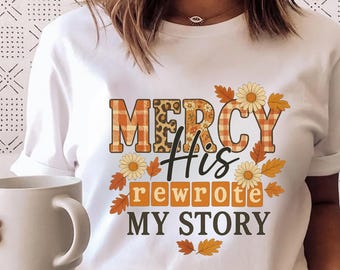 His Mercy Rewrote My Story Png, Retro Fall Christian Png, Bible Verse