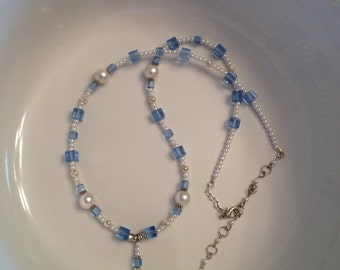 Women’s Handmade Romantic Sky Blue Beaded Pendant Necklace