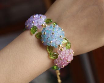 Hydrangea Beaded Bracelet, Handmade Floral Bracelet, Elegant Jewelry, Gift for Her, WXYhandmade