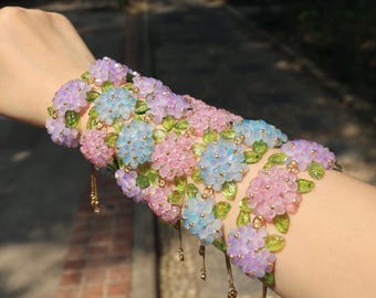 Braccialetto con perline a forma di ortensia, scegli il tuo colore, braccialetto floreale personalizzato fatto a mano, diverse opzioni di colore, regalo per lei, WXYhandmade
