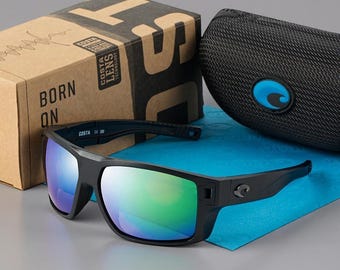 Costa Del Mar Diego Polarized Sunglasses: Black & Green Wrap Style No Case/Box