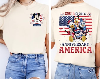 Camiseta del 250 aniversario de Disney America, camiseta de Mickey y sus amigos para el 4 de julio, camiseta con la bandera de EE. UU. (1776-2026), camiseta patriótica para vacaciones en Disney World.