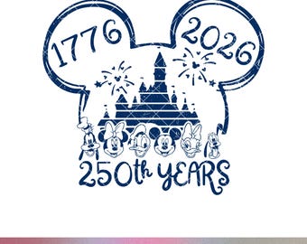 Archivo de diseño de camiseta para vacaciones familiares patrióticas vintage azul del 250 aniversario de Disney (PNG, Mickey Castle, 1776-2026).