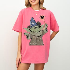 Comfort Colors Grogu Sorcerer Hat Shirt, Baby Yoda Mickey Magic Wand Tee, Star Wars Fantasia Disney Trip Shirt, Mandalorian Wizard Gift image 9