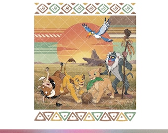 El Rey León PNG Simba Nala Timón Pumbaa Sublimación Retro Tribal African Safari Parque Temático Vacaciones Familiares Camiseta Diseño Archivo