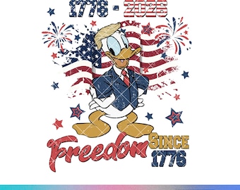 Diseño PNG de Donald Trump Duck para sublimación del 4 de julio, camiseta del 250 aniversario de Estados Unidos, libertad desde 1776, archivo Cricut patriótico para descargar.