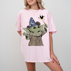 Comfort Colors Grogu Sorcerer Hat Shirt, Baby Yoda Mickey Magic Wand Tee, Star Wars Fantasia Disney Trip Shirt, Mandalorian Wizard Gift image 8