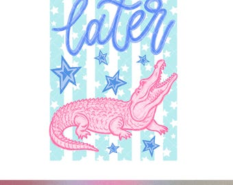 Hasta luego, cocodrilo PNG, lindo cocodrilo rosa, sublimación, retro, menta, rayas, estrellado, camiseta de verano para niños pequeños, archivo de diseño