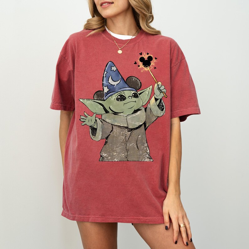 Comfort Colors Grogu Sorcerer Hat Shirt, Baby Yoda Mickey Magic Wand Tee, Star Wars Fantasia Disney Trip Shirt, Mandalorian Wizard Gift image 10