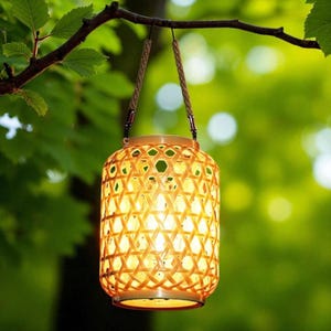 Solar Lantern Outdoor Garden Bamboo Lamp  Portable Hemp Rope LED Light for Patio, Courtyard, Balcony, Villa & Landscape Décor
