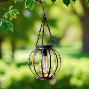 Round Iron Outdoor Chandelier  Rustic Solar Hanging Garden Light, Waterproof Vintage Patio Lantern for Gazebo, Porch & Yard