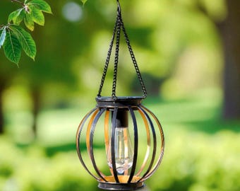 Rustic Iron Solar Chandelier: Vintage Outdoor Hanging Lantern
