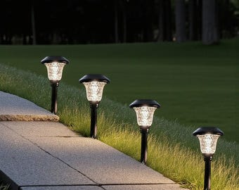Lámpara solar LED de acero inoxidable y vidrio para jardín, impermeable, para exteriores, con energía solar, para patio y paisaje.