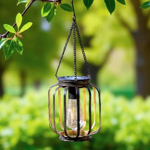 Rustic Solar Powered Hanging Lantern | Waterproof LED Outdoor Garden Light for Patio Yard Pathway | Vintage Decorative Energy Saving Lamp fo
