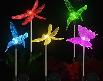 Solar Garden Stake Lights Set  Butterfly Hummingbird Dragonfly LED Decor for Yard, Patio Path – Spring Summer Gift for Mom Housewarming Gift