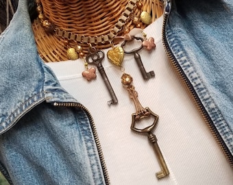 Vintage Keys & Lockets ~ Mixed Metals Assemblage Necklace ~ Steampunk Jewelry ~ Keepsake Necklace ~ FREE SHIPPING in USA