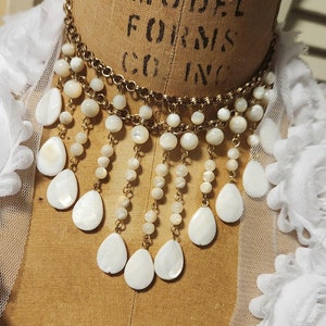 Vintage Mother-of-Pearl Bib Necklace ~ 1980s-1990s ~ Statement Jewelry ~  Costume Jewelry