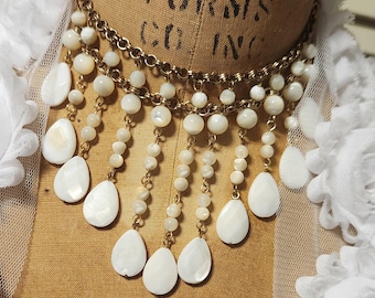 Vintage Mother-of-Pearl Bib Necklace ~ 1980s-1990s ~ Statement Jewelry ~  Costume Jewelry