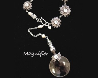 Vintage Magnifier Necklace ~ Y Necklace ~ Vintage Silver Filigree ~ Crystal Rhinestone Jewelry ~ Assemblage Necklace ~ FREE SHIP in USA