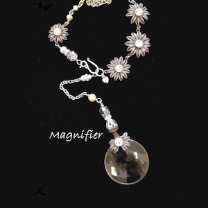 Vintage Magnifier Necklace ~ Y Necklace ~ Vintage Silver Filigree ~ Crystal Rhinestone Jewelry ~ Assemblage Necklace ~ FREE SHIP in USA