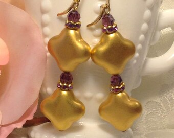 CLOSE OUT ~ WAS 22.99 ~ Gold Earrings ~ Amethyst Earrings ~ Purple Earrings ~ Art Deco Earrings ~ Dangle Earrings ~ Downton Abbey Earrings