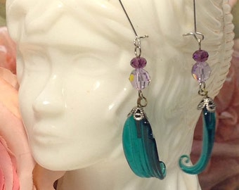 CLOSE OUT ~ WERE 28.00 ~ Vintage Lampwork Earrings ~ Teal Earrings ~ Dangle Earrings ~ Assemblage Earrings ~ Upcycled  ~ Art Deco Earrings