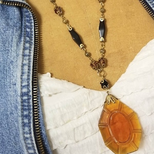 RARE Edwardian Topaz Crystal ~ Pendant Necklace ~ Statement Necklace ~ Adjustable Assemblage Jewelry ~ FREE Shipping in USA