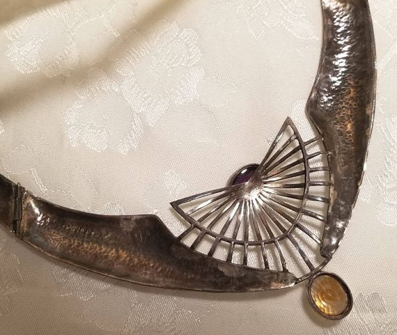 Vintage Genuine Snake Skin Artisan Necklace ~ Gem… - image 5