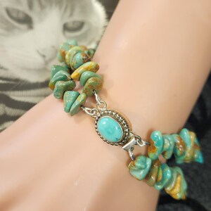 CLOSE OUT ~ WAS 60.00 ~ Hand Strung Chunky 2-Strand Turquoise Gemstone and Sterling Silver Bracelet ~ Sequin Garden