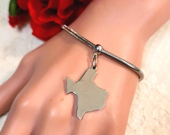 Vintage Texas Souvenir Charm Bracelet ~ Silver Plated ~ Snake Chain
