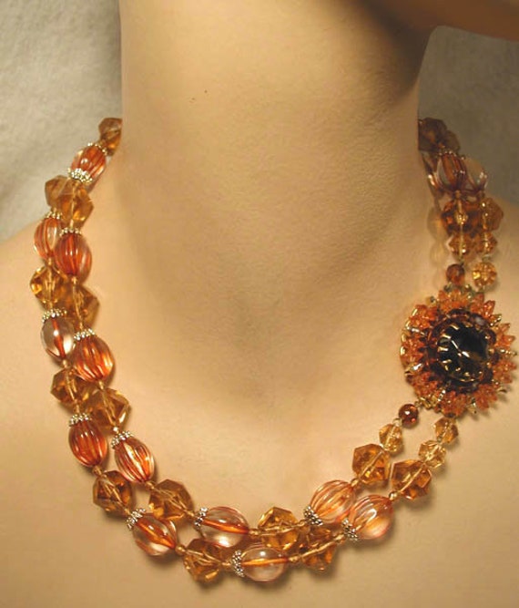 Rare Sunflower Clasp West German Lucite Necklace Mi… Gem