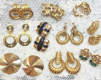 Bold Vintage Clip-on Earrings | Art Deco Style | Brass 