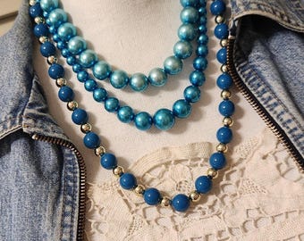 Vintage Mid Century Acrylic Teal Jewelry Lot ~ Estate Jewelry ~ Three Necklaces ~ All Wearable