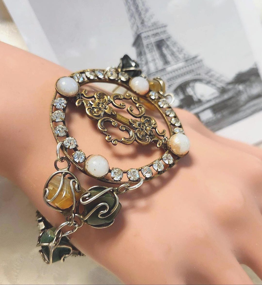 Handcrafted Victorian Paste Rhinestone Buckle Bracelet ~ Wrapped ...