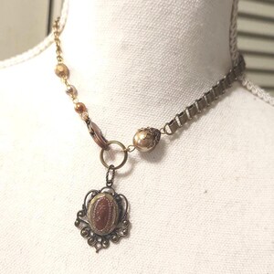 Vintage Cameo Locket Assemblage Necklace ~ Keepsake Necklace ~ Gold Beads ~ Vintage Book Chain ~ FREE SHIPPING in USA