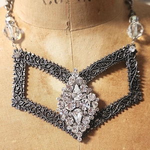 Bold Vintage Edwardian Buckle Pendant ~ Rhinestone Assemblage Jewelry ~  Statement Necklace ~ Upcycled Jewelry ~ FREE SHIPPING in USA