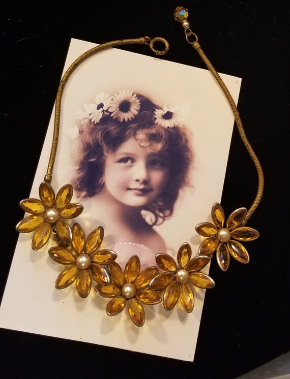 Rare Vintage Art Deco Czech Crystal Flower Choker… - image 5